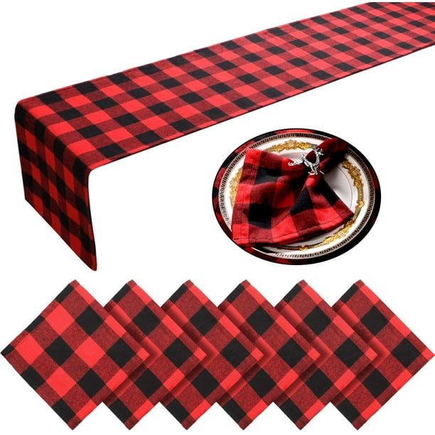 Christmas Napkins Black Red Plaid